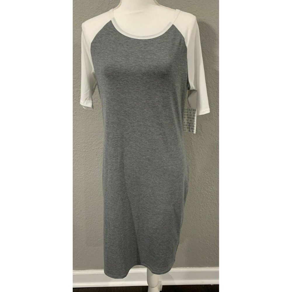 LULAROE TSHIRT DRESS LARGE GREY‎ WHITE JULIA DRESS C13